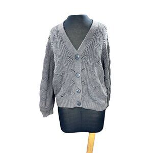 Old Navy Gray Cable Knit Button-Up Cardigan Sweater M 60% Cotton 40% Acrylic Wom
